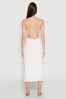Womens Iris Textured Knit Caged Back Cami Dress, White,