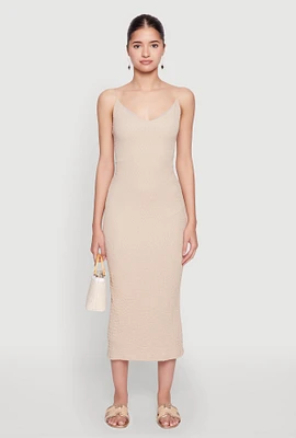 Womens Iris Textured Knit Caged Back Cami Dress, Beige,