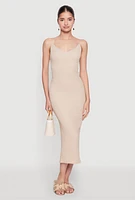 Womens Iris Textured Knit Caged Back Cami Dress, Beige,