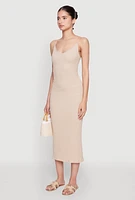 Womens Iris Textured Knit Caged Back Cami Dress, Beige,