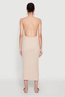 Womens Iris Textured Knit Caged Back Cami Dress, Beige,