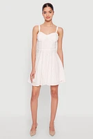 Womens Iris Poplin Eyelet Bustier Skater Dress, White, Size M