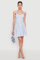 Womens Iris Poplin Eyelet Bustier Skater Dress, Blue, Size S