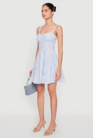 Womens Iris Poplin Eyelet Bustier Skater Dress, Blue, Size S