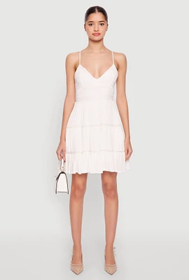 Womens Iris Gauze Knit Crochet Detail Tiered Dress, White, Size L