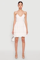 Womens Iris Gauze Knit Crochet Detail Tiered Dress, White, Size L