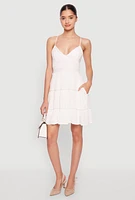Womens Iris Gauze Knit Crochet Detail Tiered Dress, White, Size L