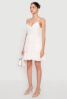 Womens Iris Gauze Knit Crochet Detail Tiered Dress, White, Size L