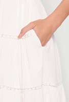 Womens Iris Gauze Knit Crochet Detail Tiered Dress, White, Size L