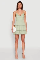 Womens Iris Gauze Knit Crochet Detail Tiered Dress, Green,