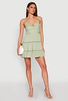 Womens Iris Gauze Knit Crochet Detail Tiered Dress, Green, Size M