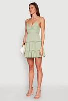 Womens Iris Gauze Knit Crochet Detail Tiered Dress, Green,