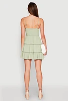 Womens Iris Gauze Knit Crochet Detail Tiered Dress, Green,
