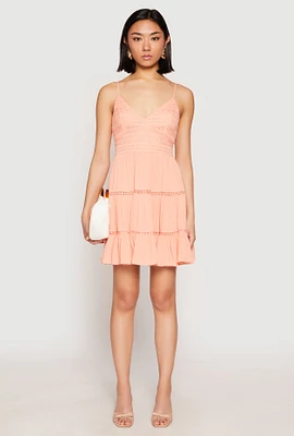 Womens Iris Gauze Knit Crochet Detail Tiered Dress, L