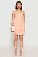Womens Iris Gauze Knit Crochet Detail Tiered Dress, L