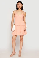 Womens Iris Gauze Knit Crochet Detail Tiered Dress, L