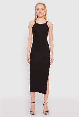 Womens Iris Ribbed Knit Side Slit Dress, L