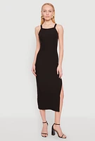 Womens Iris Ribbed Knit Side Slit Dress,