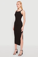 Womens Iris Ribbed Knit Side Slit Dress,