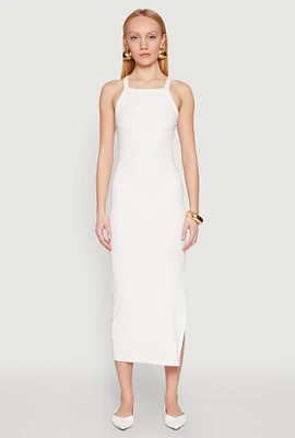 Womens Iris Ribbed Knit Side Slit Dress, White, Size M