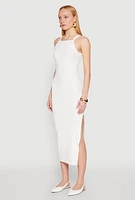 Womens Iris Ribbed Knit Side Slit Dress, White, Size M