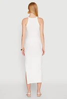 Womens Iris Ribbed Knit Side Slit Dress, White, Size M