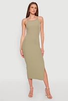 Womens Iris Ribbed Knit Side Slit Dress, Green, Size S