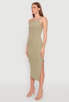 Womens Iris Ribbed Knit Side Slit Dress, Green, Size M