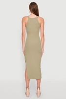Womens Iris Ribbed Knit Side Slit Dress, Green, Size S