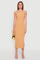 Womens Iris Ribbed Knit Side Slit Dress, L