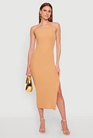 Womens Iris Ribbed Knit Side Slit Dress, L