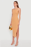 Womens Iris Ribbed Knit Side Slit Dress, L