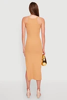 Womens Iris Ribbed Knit Side Slit Dress, L