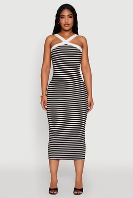 Womens Iris Striped Halter Midi Dress, Multi,