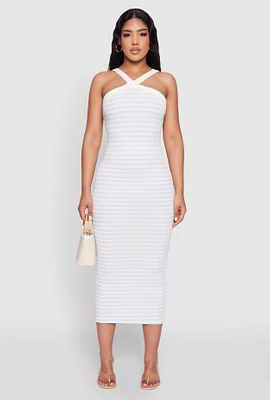 Womens Iris Striped Halter Midi Dress, Multi,