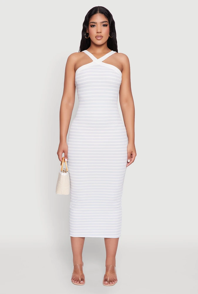 Womens Iris Striped Halter Midi Dress, Multi,
