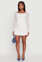 Womens Iris Lace Overlay Long Sleeve Mini Dress, White, Size S