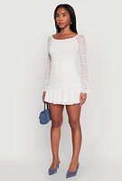 Womens Iris Lace Overlay Long Sleeve Mini Dress, White, Size S