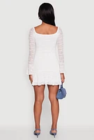 Womens Iris Lace Overlay Long Sleeve Mini Dress, White, Size S