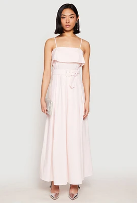 Womens Haute Monde Ruffle Overlay Belted Maxi Dress,