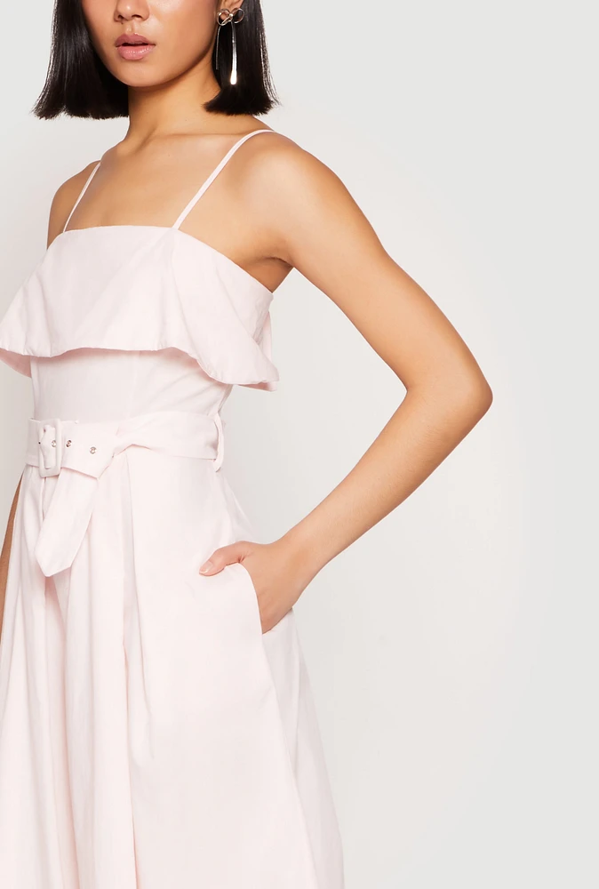 Womens Haute Monde Ruffle Overlay Belted Maxi Dress, Pink, Size L