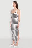 Womens Striped Side Slit Tank Dress, Multi, Size M