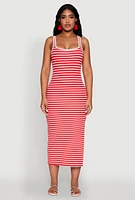 Womens Striped Side Slit Tank Dress, Red, Size L