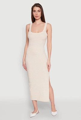 Womens Striped Side Slit Tank Dress,