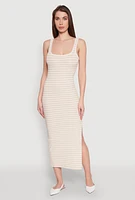 Womens Striped Side Slit Tank Dress,