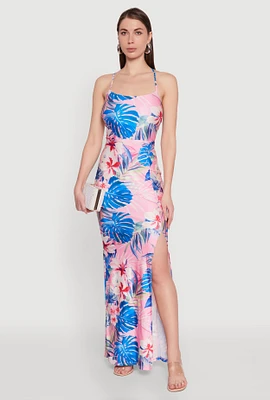 Womens Iris Floral Lace Up Back Maxi Dress, Multi, Size M
