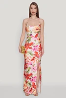 Womens Iris Floral Print Lace Up Back Maxi Dress, Multi, Size M