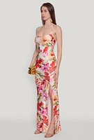 Womens Iris Floral Print Lace Up Back Maxi Dress, Multi, Size M