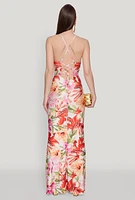 Womens Iris Floral Print Lace Up Back Maxi Dress, Multi, Size M