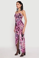 Womens Haute Monde Floral Ruched Asymmetrical Maxi Dress, Purple, Size M